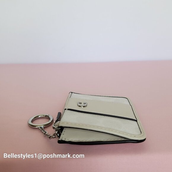 COACH Mini Skinny ID Card Case in Signature Canvas & Leather -White/Chalk color⭐ - Picture 13 of 16